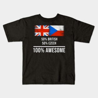 50% British 50% Czech 100% Awesome - Gift for Czech Heritage From Czech Republic Kids T-Shirt